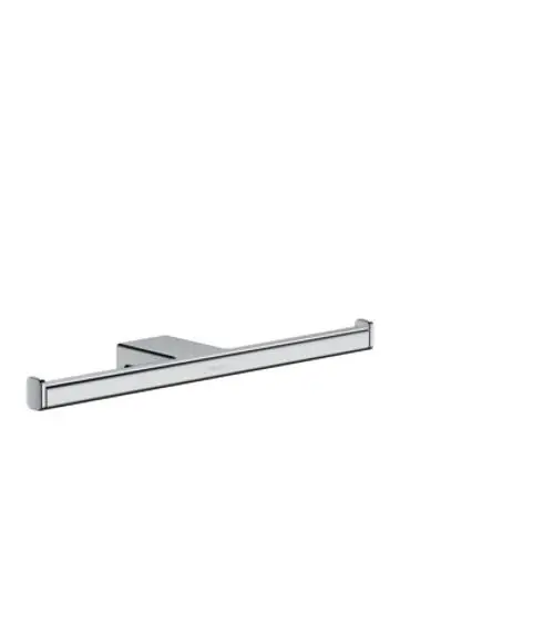 Hansgrohe Toilettenpapierhalter in Chrom, rechteckige Form mit halbrunden Enden, zur Wandmontage geeignet.
